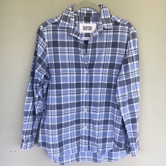 Grayson The Hero Shirt XS Blue Plaid Cotton Button-Up Long Sleeve Preppy Classic - Picture 1 of 12